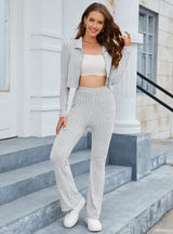 Knitted Round Neck Long-sleeved Wide-leg Pants Suit