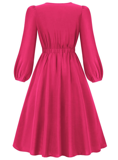 Long Sleeve Round Neck Bow Dress