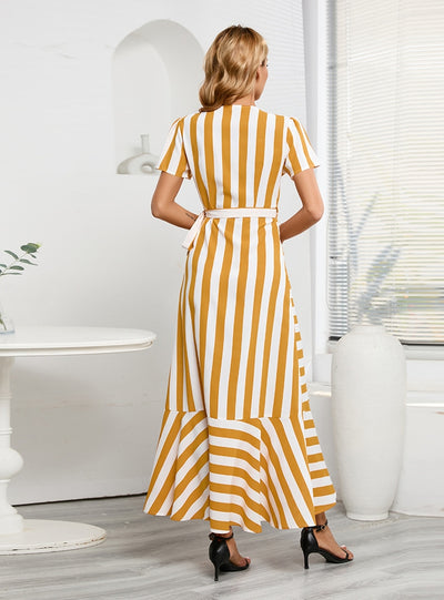 Slim-fit Striped Irregular Swing Dress