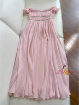 Pink Chiffon Off the Shoulder Pleats Prom Dress