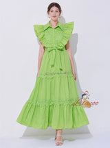 Heavy Industry Stitching Lapel Long Dress