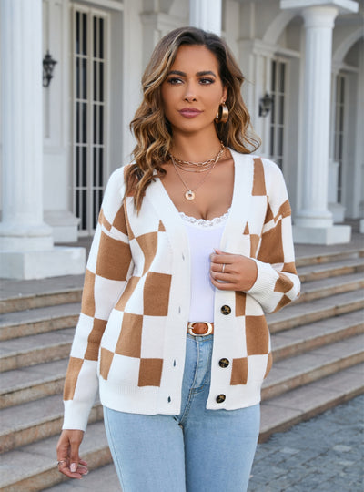 Spliced Plaid Sweater Top