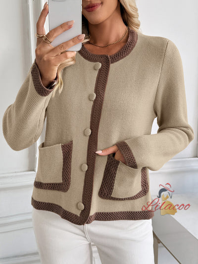 Retro Contrast Knitted Cardigan Sweater Coat