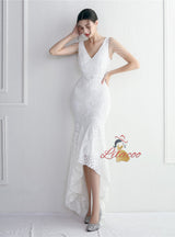 Hi Lo V-neck Sequins Beading Prom Dress