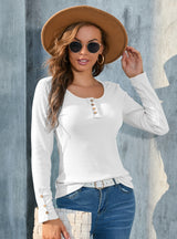 Round Neck Long Sleeve Solid Color T-shirt