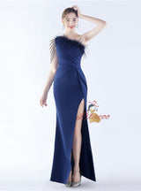 One Shoulder Split Beading Prom Dress