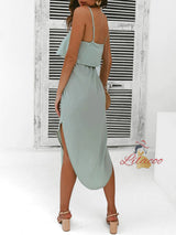 Casual Solid Color Irregular Slit Dress