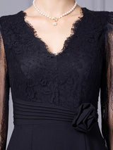 Black Lace Pleats Mother Of The Bride Dress