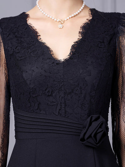 Black Lace Pleats Mother Of The Bride Dress