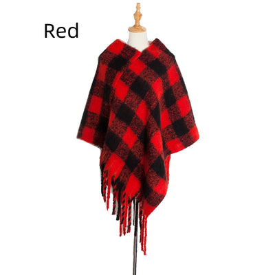 Thick Tassels Padded Plaid Shawl Cloak