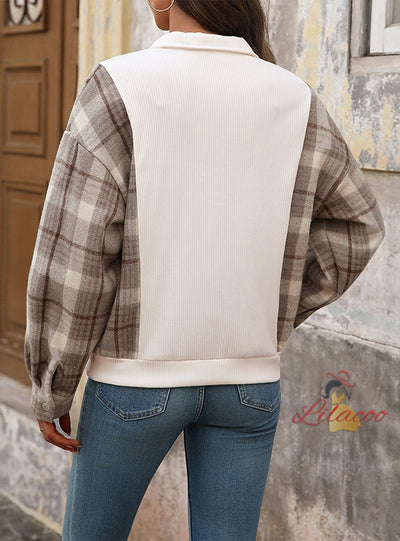Casual Retro Plaid Stitching Loose Top