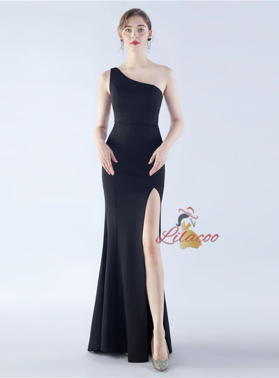 One Shoulder Split Parom Dress