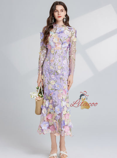 Heavy Industry Embroidery Three-dimensional Flower Dress