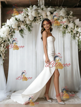 White Mermaid Satin Strapless Wedding Dress