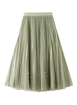 Beaded Pleated Skirt High Waist Gauze Skirt