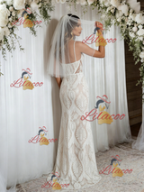 White Mermaid Lace Spaghetti Straps Wedding Dress