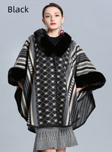 Fur Collar Knitted Shawl Cloak Coat