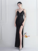 Mermaid Sequins Spaghetti Straps Beading Prom Dress