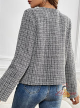 Loose Metal Button Check Coat