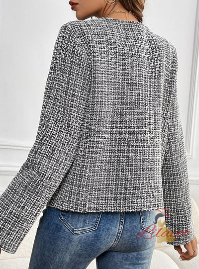 Loose Metal Button Check Coat