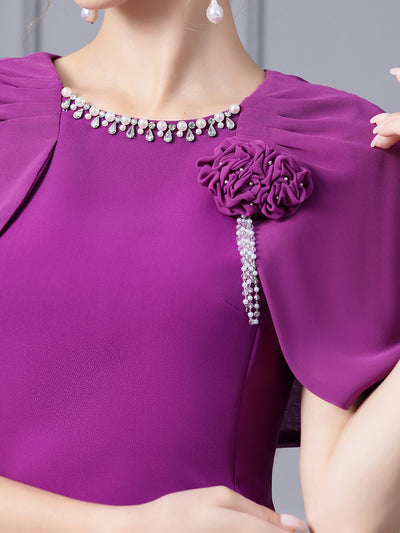 Purple Beading Flower Mother Of The Bride Dress