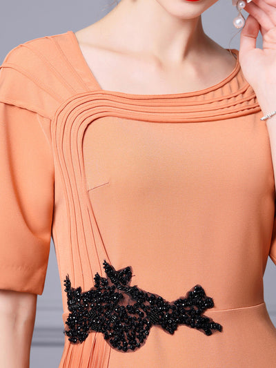 Orange Short Sleeve Beading Mother Of The Bride Dress