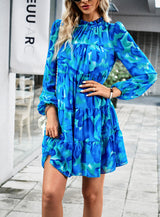 Printed Long-sleeved Short Dress