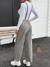 Solid Corduroy Adjustable Jumpsuit
