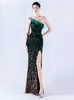 One Shoulder Sequins Feather Prom Dress