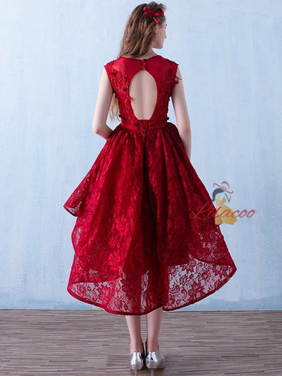 Burgundy Lace Backless Homecoming Dress