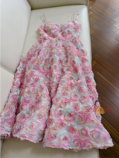 Sexy Pink Straps Flower Dress