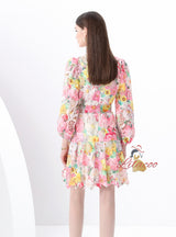 Retro Single-breasted Printed Short Dress