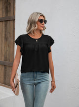 Solid Color Round Neck Short Sleeve Chiffon T-shirt