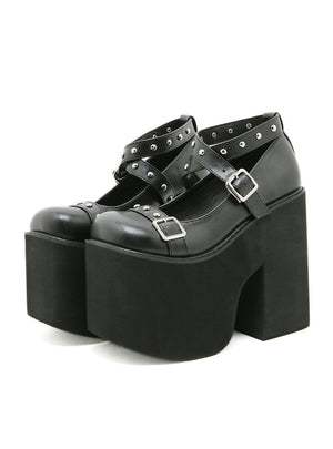 High-heeled Cross-riveted Thick-soled Platform Shoes