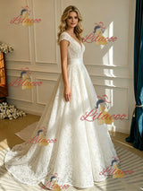 White V-neck Lace Wedding Dress