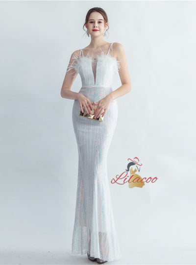 Spaghetti Straps Sequins Mermaid Prom Dress