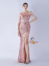 Mermaid Sequins One Shoulder Beading Prom Dress