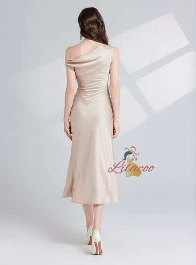 Folding One Shoulder Slim Dress