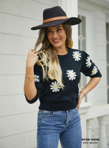 Short Daisy Round Neck Flower Sweater