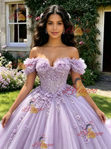 Purple Off the Shoulder Appliques Quinceanera Dress