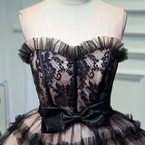 Black Lace Tulle Backless Homecoming Dress