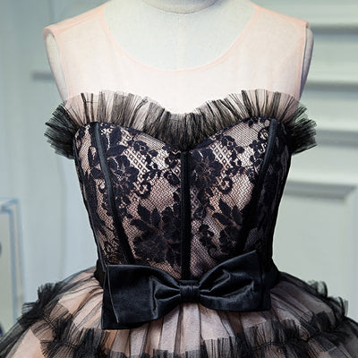 Black Lace Tulle Backless Homecoming Dress