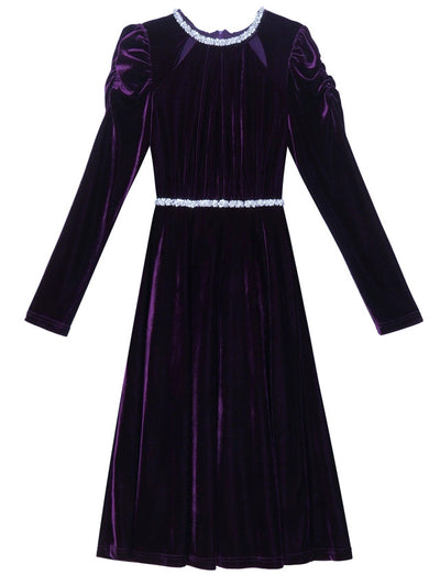 Purple Velvet Long Sleeve Mother of the Bride Dress