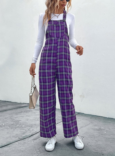 Casual Plaid Suspender Jumpsuit