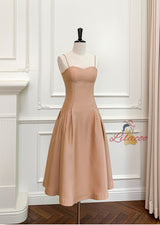 Champagne Suspenders Slim Prom Dress