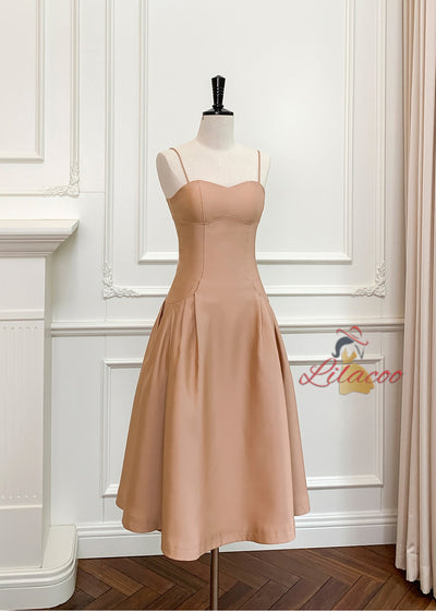 Champagne Suspenders Slim Prom Dress