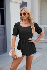 Solid Color Square Neck Short Sleeve T-shirt