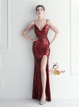 Spaghetti Straps Sequins Beading Prom Dress