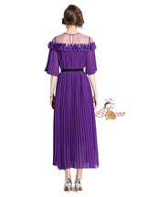 Mesh Stitching Three-dimensional Petal Pleated Dress