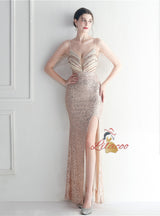 Spaghetti Straps Sequins Beading Prom Dress